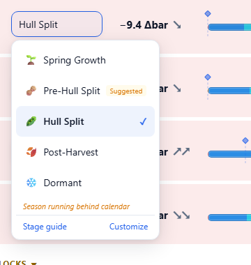 Tap the stage to see the stages for your crop and move to the next one