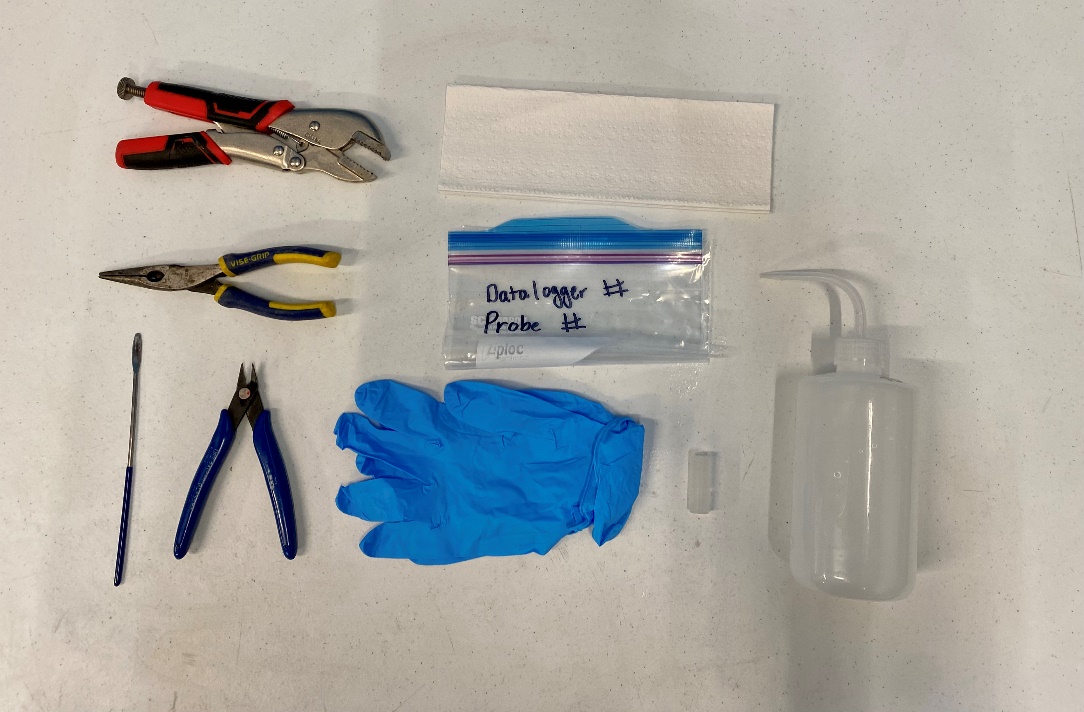 The sensor removal tools laid out, as listed below